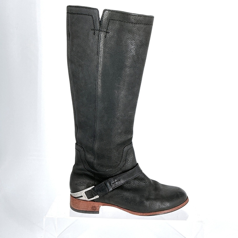 UGG Size 5.5 Black‎ Leather Tall Moto Harness Riding Boots Womens Equestrian